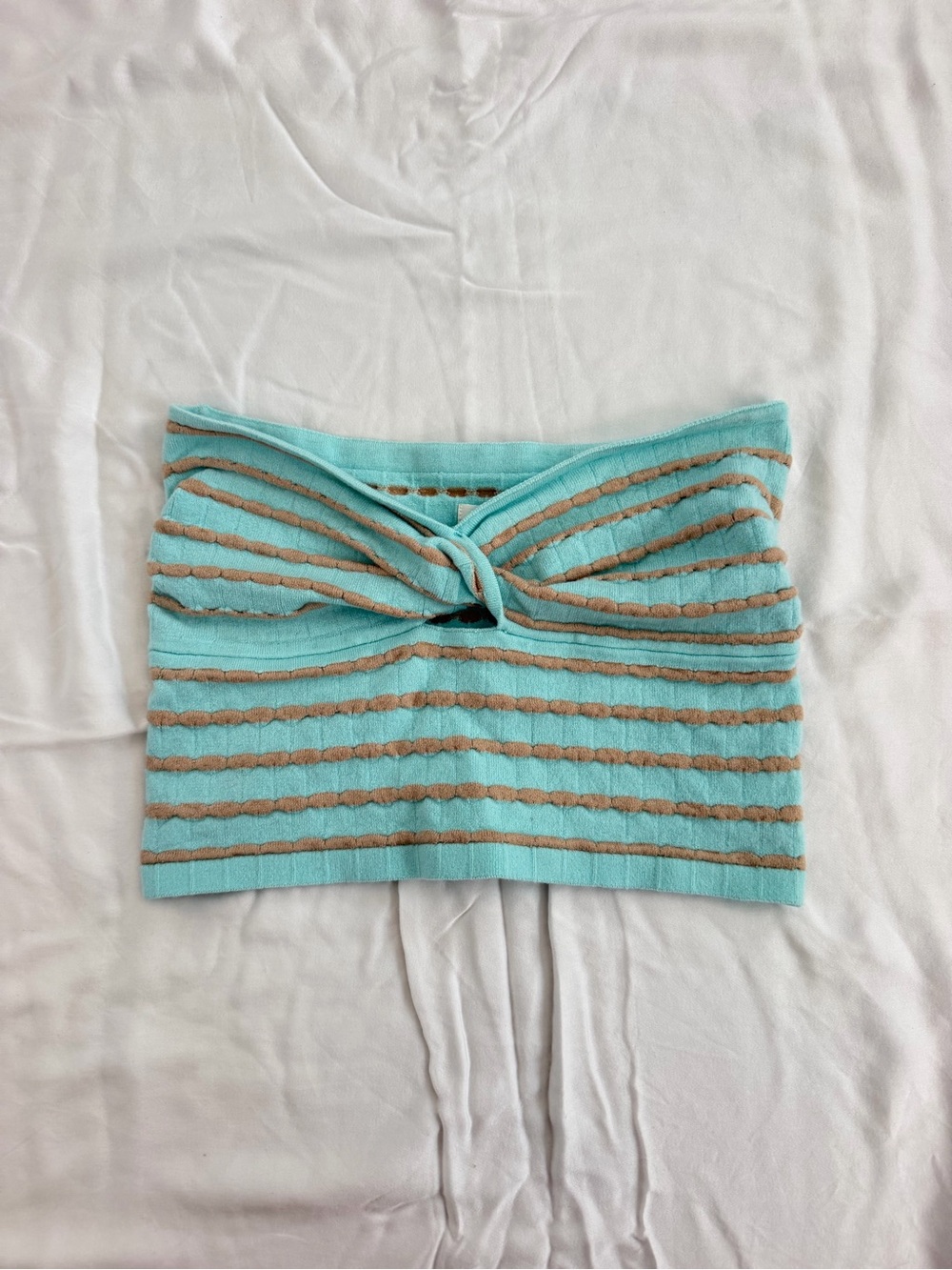 Aerie Aqua and Tan Striped Twist-Front Tube Top
